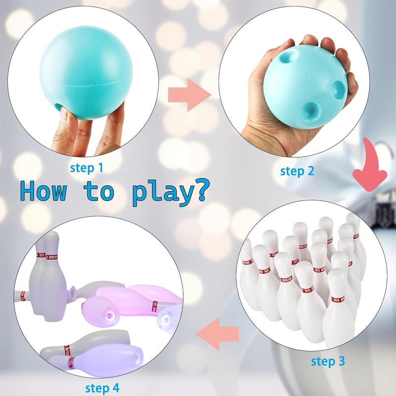 Norcoin 17 Pcs Kids Light up Bowling Ball Toys Set Glow in The Dark Bowling Pins Toy Game with 15 Pins & 2 Balls Fun Sports Games for Kids Toddler Indoor & Outdoor Boys Girls Children - Image 3